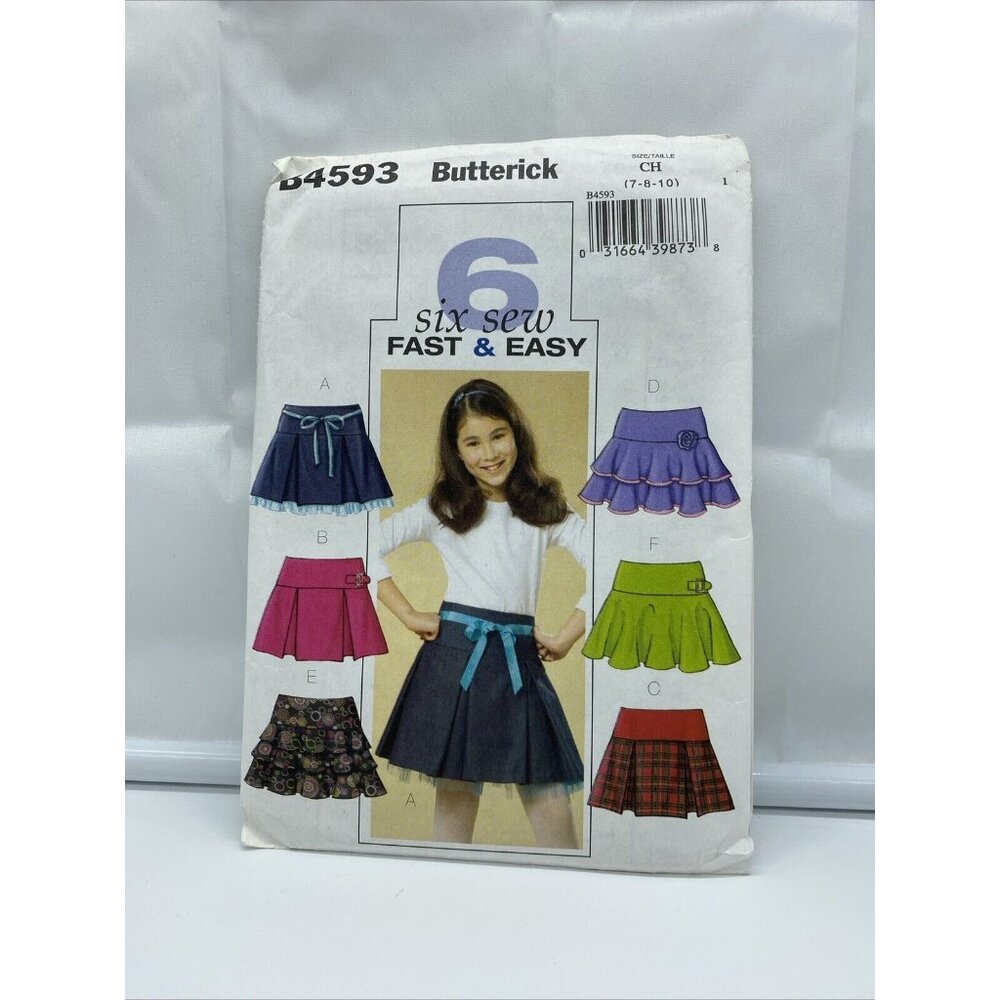 Butterick Sewing Pattern B4593 Girls 6 Above Knee A-Line Skirts Size 7 8 10 2005